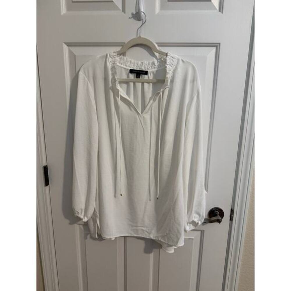 Tommy Hilfiger New Ruffle Tie Neck Blouse Pristine White Plus 3X